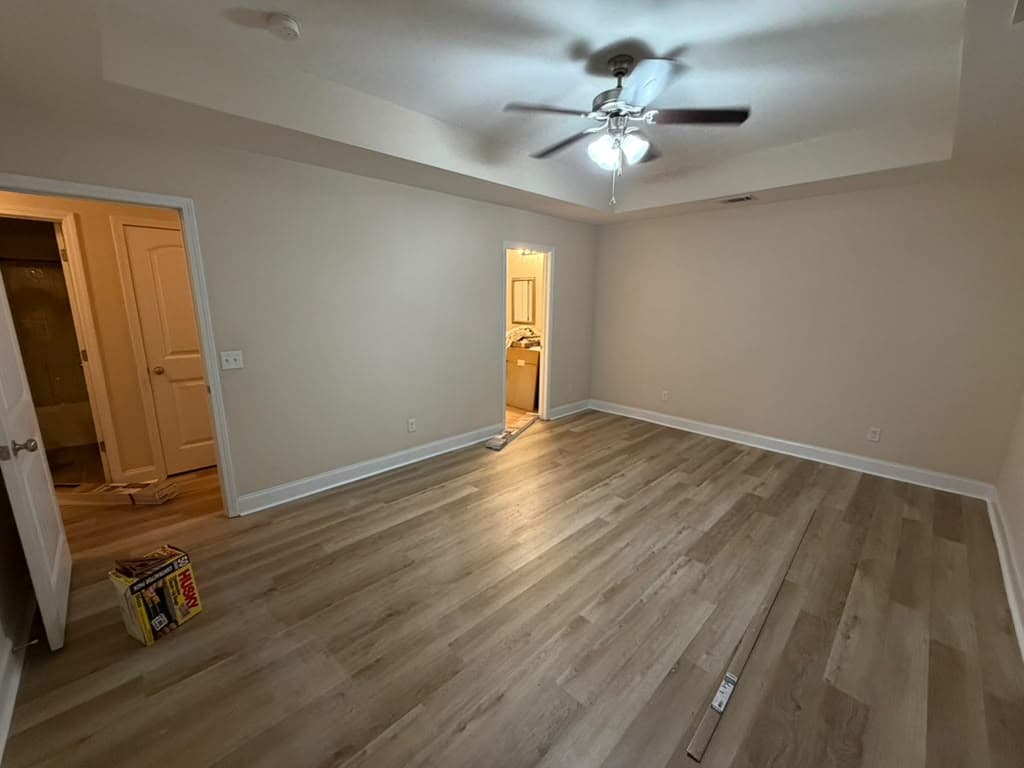 Open room with finished LVP flooring